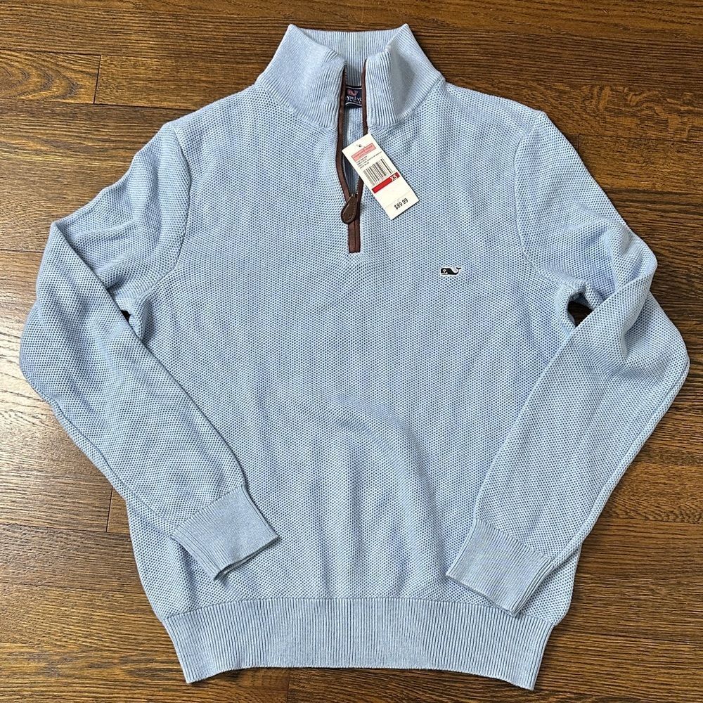 NWT Vineyard Vines Honeycomb Quarter Zip Sweater Jake Blue - Size XS